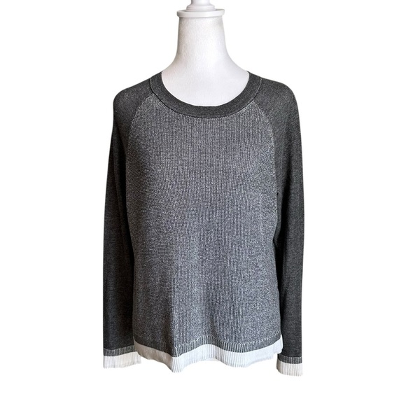 RAG & BONE Grey with Ivory Trim Thermal Crewneck Long Sleeve Sweater Size Medium - Picture 3 of 17